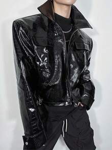Spring And Autumn, New Style, Slim Fit, Handsome Casual, American Style, Retro, Motorcycle, PU Leather, Jacket, Men's Coat, Couple's Style - màu đen - Xem 1
