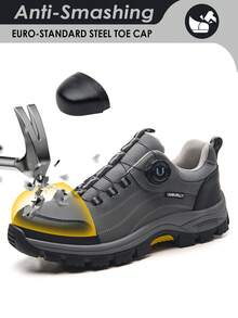 UMBURLLY 男士钢头安全鞋，纽扣设计，防砸防刺，橡胶鞋底，工业工作鞋