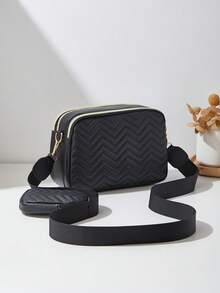 2 件装时尚拼接斜挎包，多层肩包带吊坠，女士款