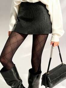1件装女士性感菱形图案紧身连裤袜，精美丝袜，JK条纹网纱，几何设计，小众，纯粹性感打底裤