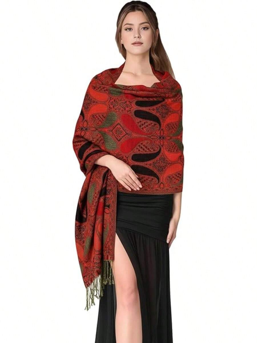 Paisley Pashmina Scarf For Women PASKMLNA - A18-12 Red-black - View 1
