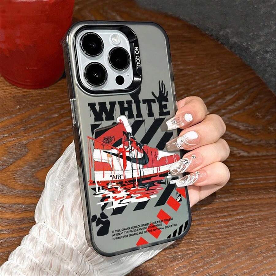 Trendy X Air phone case for 16 15 14 Pro Max streetwear graffiti shockproof clear cover cool hip-hop sneaker style protective case Christmas navidad funda resistente regalo moderno compatible con modelos populares accesorio urbano - Rojo - Ver 1