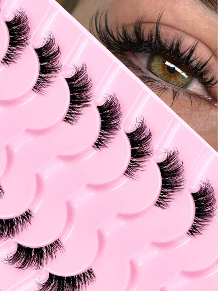 9 Pairs Half Lashes With Clear Band Natural Look Cat Eye Lashes Tail Elongated Eyelashes Fluffy Wispy Soft Faux Mink Lashes Natural Makeup,Suitable For Daily Makeup, Beauty Blogger Makeup - Cat Eye Lashes - View 1