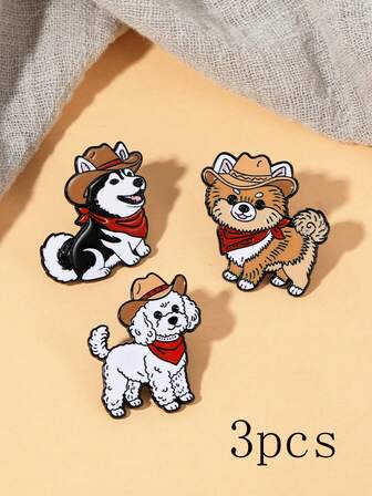 3 Peças Broche de Cachorro Fofo Esmaltado de Liga, Acessórios de Roupa e Bolsa de Estimação