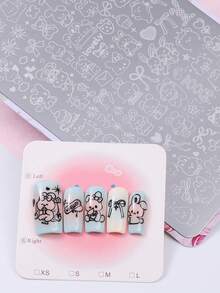 1pc Rabbit, Cat, Dog Nail Art Stamping Plate, Cute Cartoon Animal Design Y2K Style Nail Art Stamping Template, Nail Art Accessories, DIY Nail Salon, Nail Art Supplies