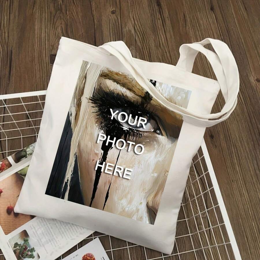 Personalized Canvas Tote Bag - Custom Photo, Artwork, Or Logo | Durable & Reusable, Ideal For Shopping, Travel, Daily Use | High-Quality Gift Idea For Friends & Family, Fashionable & Unique Design - trắng - Xem 1