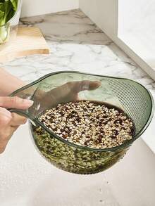 1件多功能把手濾水籃－2合1，可用作蔬菜清洗盆、米飯濾水器、篩子和水果盤，適用於廚房水槽，亦可用於洗米、沙拉準備和義大利麵瀝水（實際產品可能與圖片有所不同，實際產品尺寸較小） - 查看 5