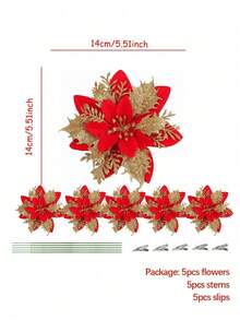 15pcs/Set Christmas Tree Flowers (5 Flowers + 5 Stems + 5 Clips) - No Power Needed, Easy To Hang, Durable Plastic Holiday Decor, Suitable For Christmas, Weddings, Parties Indoor/Outdoor Use, Elegant Floral Decoration, Home Decor, Reusable Decorations, Artificial Flowers, Christmas Decorations, Holiday Event Supplies, Special Occasion Gifts - Multicolor - View 11