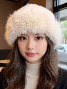 1pc Women's Fluffy Bucket Hat, Thickened Warm & Soft, Korean Style, Winter