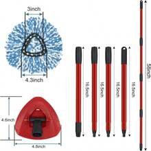 Mop Replace Heads Mop Handle And Mop Base Replacement For O Cedar EasyWring 1-Tank Spin Mop System, 2 Microfiber Mop Head Refills, 4-Section Iron Mop Handle 30-58in And 1 Mop Head Cover Set(No Bucket) - ColorA - 查看 2