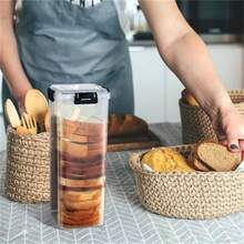 1pc Sealed Bread Box - Transparent Plastic Food Storage Container With Divider, Reusable Rectangular Meal Prep Container, Essential For Kitchen Organization, Clear Design - Multicolor - View 5