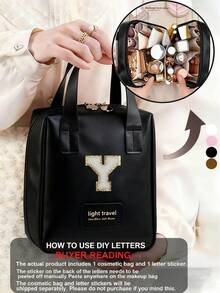 2/1pc Multi-Layer Shell Shaped Cosmetic Bag, Makeup Organizer Pouch, Letter Pattern Makeup Bag, Portable Leather Waterproof Cosmetic Case, Makeup Organizer Bag, Travel Makeup Bag, Cosmetic Storage Bag, Travel Essentials, Travel Toiletry Accessories, Bridesmaid Gift, Gift For Her