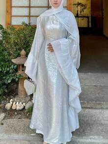 Liyacollection 闪亮蝴蝶长袍，场合长袍，派对礼服，休闲长袍，日常礼服，端庄时尚长袍，卡夫坦长袍 - 白色 - 查看 5