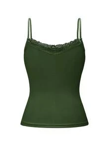 GAOVOT Women's Lace Patchwork Camisole, Sexy Fitted Y2K Style, Spring/Summer Casual - Army Green - View 9