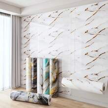 1 Roll Of Glossy Texture Contact Wallpaper, Multicolor Marble Pattern, Removable Sticky Wallpaper, Bathroom Bathroom Floor, Wall Waterproof Decoration, Kitchen Backboard, Cabinet Countertop, Home Decoration, Room Decoration, House Decoration, Tile Stickers, Room Decoration Aesthetics - Multicolor - View 3