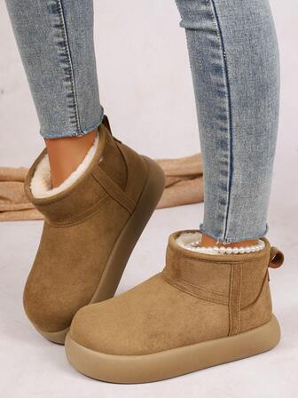 Women's Winter New Fashion Versatile Slip-On Snow Boots, Thick Sole Comfortable Short Boots,Fur Boots