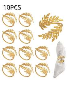 4-20pcs Metal Leaf Napkin Rings, Napkin Holders, Wheat Napkin Rings For Wedding, Christmas Party, Banquet (4pcs Per Set) - Gold - View 17