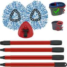 Mop Replace Heads Mop Handle And Mop Base Replacement For O Cedar EasyWring 1-Tank Spin Mop System, 2 Microfiber Mop Head Refills, 4-Section Iron Mop Handle 30-58in And 1 Mop Head Cover Set(No Bucket) - ColorA - 查看 1