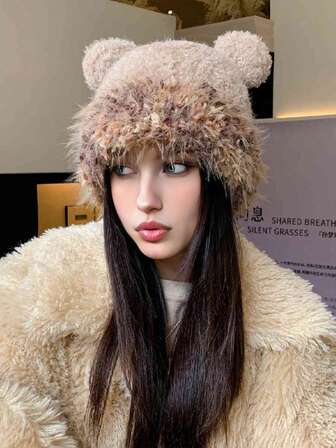 1 st färgglad fluffig öronvärmare för kvinnor, tjock stickad mössa, mångsidig och söt, lämplig för utomhuspromenader, shopping, vardagsbruk på vintern