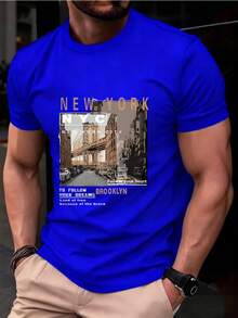 Men's Thick Cotton T-Shirt, Casual Urban Style, Brooklyn, New York View, High Quality Clothing, PAYEAH Brand - 藍色 - 查看 2