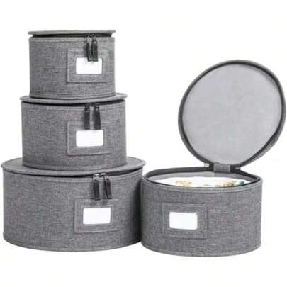 China Storage Containers Stackable Dinnerware Plate Organizer Bins Hard Shell Box For Moving Dishes Dinnerware Quilted Organizer Packing Fine China Storage Containers 4PCS Set Grey
