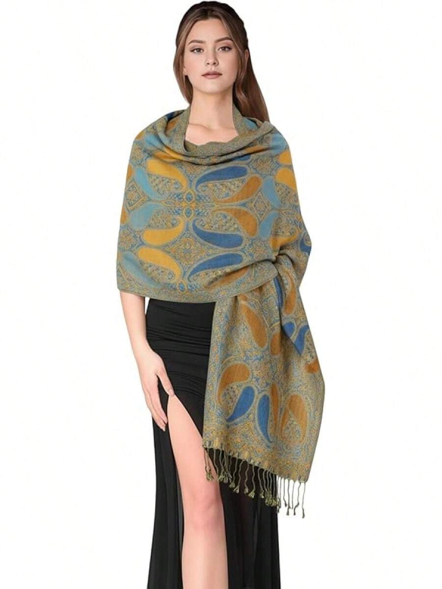 Paisley Pashmina Scarf For Women PASKMLNA - A18-18 Orange-blue - View 1