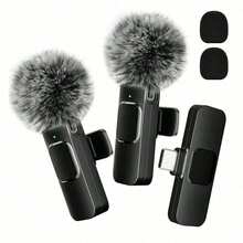 Wireless Microphone For Smartphone, Wireless Microphone Plug-And-Play For Capturing Video/Audio, Microphone For Recording/Vlogs - Black - View 1