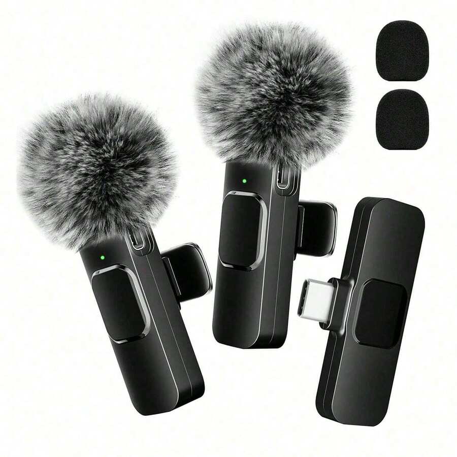 Wireless Microphone For Smartphone, Wireless Microphone Plug-And-Play For Capturing Video/Audio, Microphone For Recording/Vlogs - Black - View 1
