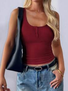 Women's Solid Colored Simple Daily Camisole Top - Burgundy - View 6