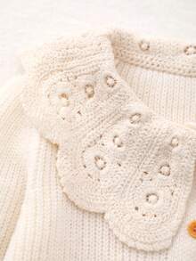 少女针织开衫，饰有刺绣花卉边饰 - 白色 - 查看 6