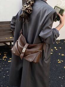 女士新月形单肩包，时尚个性街头设计，容量大，适合女士、女孩、大学生，适合购物、通勤、聚会等场合，咖啡色 - 咖啡 - 查看 6