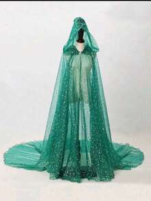 Women's Bridal Sheer Hooded Cloak Shawl Dress Robe, Halloween Costume, Wedding, Carnival, Valentine's Day Autumn Outfit - Multicolor - View 3