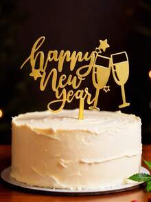 1个蛋糕装饰插牌，“新年快乐”现代字母蛋糕装饰，生日派对蛋糕装饰礼品，蛋糕装饰，蛋糕插牌，烘焙用品，烘焙装饰，蛋糕用品，厨房必备家具，节日礼物 - 金色 - 查看 3