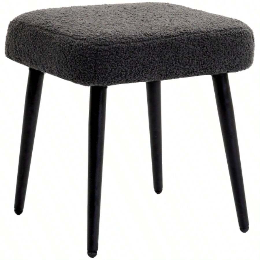 HOMCOM Square Stool/Footrest, Cashmere Look, Dark Grey, Steel Legs, Ideal For The Living Room And Bedroom. - Dark Grey - View 1