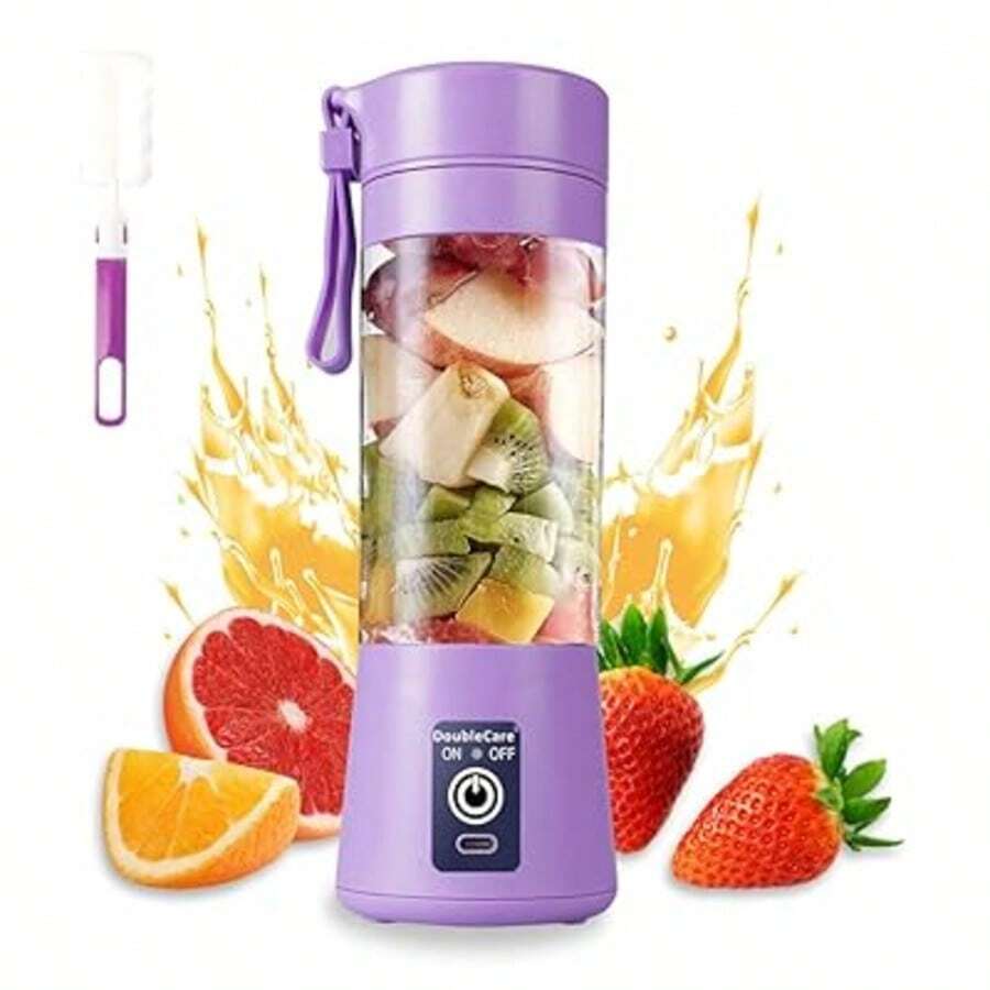 Mini Portable Blender With 4 Blades, Rechargeable Micro USB Cable, Shake, Take Juice Cup, Kitchen - Purple - View 1