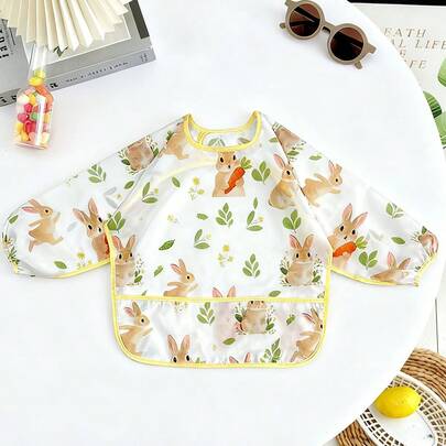 1pc Children's Apron Bib, Baby Long Bib For Anti-Spill, Waterproof Feeding Bib, Wear Backwards For Eating, Baby Food Bib