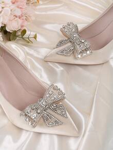 2 件装可拆卸鞋饰，银色和杏色蝴蝶结水钻鞋夹，时尚优雅的奢华鞋履配饰，适用于高跟鞋、平底鞋、运动鞋、休闲鞋，适合派对、婚礼等场合。 - 杏色 - 查看 6