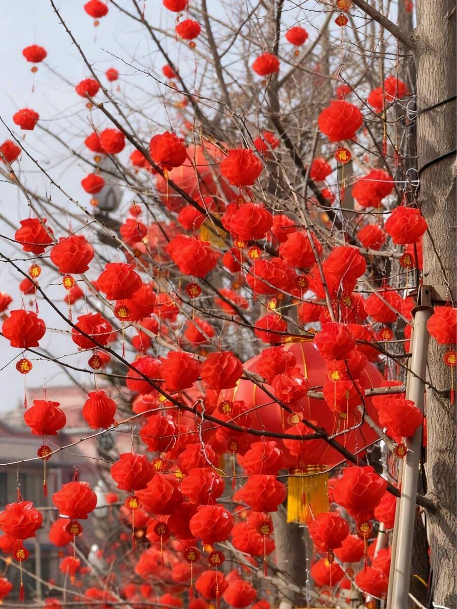 10/30/50pcs Red Paper-Cut Lanterns, Chinese New Year Decorations, Multifunctional Waterproof Hanging Decor, Suitable For Spring Festival, Birthday, Holiday Decoration, Auspicious Ornaments, Home Decor And Party Decoration. Happy New Year! - Multicolor - View 1