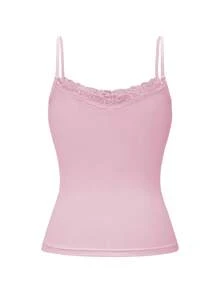 GAOVOT Women's Lace Patchwork Camisole, Sexy Fitted Y2K Style, Spring/Summer Casual Pink - Pink - View 10