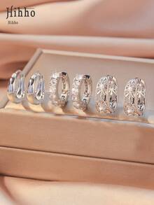 Hihho 6pcs/Set Elegant Zirconia Stud Earrings, Classic Retro Design Luxury Minimalist Earring Set, Suitable For Daily Stacking Or Single Wear, Best Gift For Friends - Silver - View 10
