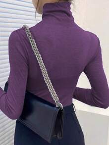 2025新款黑色高领透视网纱薄款长袖T恤，秋冬季叠穿上衣 - 紫丁香色 - 查看 5