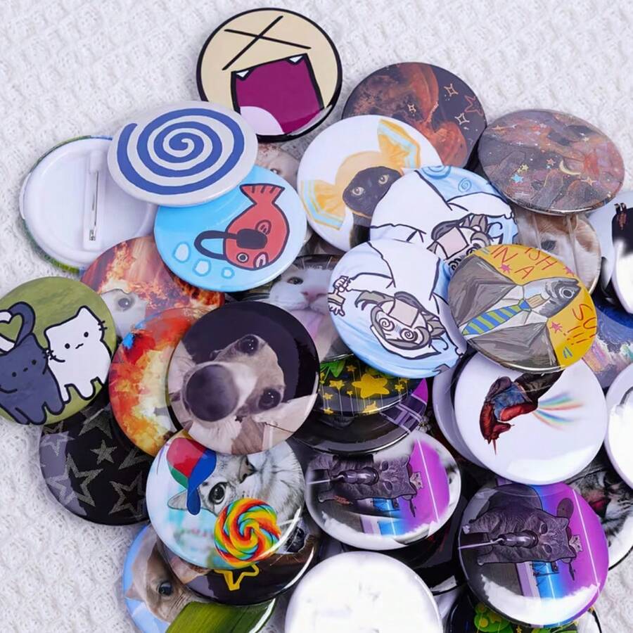 10/20/30枚随机44毫米/1.7英寸可爱徽章别针，时尚配饰纽扣装饰工艺新奇徽章别针，适用于背包、手提包、吊坠和服装装饰