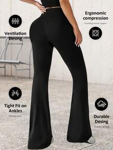 Damen Hoch Sitzende Weite Bein Hosen, Lässig Locker Sitzende Hosen, Einfarbige High Waist Yoga Leggings, Slim Fit Dehnbar 7/8 Skinny Hosen, Leichter Stoff, Po Hebend Schlank Machend Volle Länge Hosen für Frühling/Sommer - Schwarz - Übersicht 5