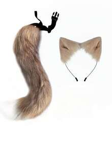 2 件套角色扮演猫耳头带和尾巴组合，手工制作的可爱猫咪女孩耳朵发饰和尾巴装饰套装，适合圣诞节、万圣节、猫主题派对、情人节、新年假期派对、爱猫人士礼物