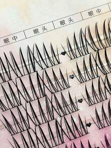 72根自然逼真的三段式散装假睫毛，适合初学者，可重复使用的自粘式睫毛簇，睫毛簇，单根假睫毛 - 黑色 - 查看 3