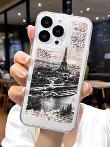 1个时尚独特的巴黎埃菲尔铁塔、报纸、字母图案透明TPU软手机壳，兼容 17/17Pro/16/16pro/16plus/15/15promax/15pro/11/12/13/14promax/12mini/13mini/11pro/11promax/12pro/12promax/13pro/13promax/14pro/14promax - 彩色 - 查看 3