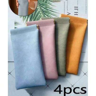 1/2/3/4/8 piezas Estuche de gafas de sol de cierre automático, estuche de gafas portátil con tapa de presión, estuche de gafas suave, bolsa de almacenamiento de gafas de cuero de PU impermeable, funda protectora impermeable para gafas y gafas de sol, bolsa de almacenamiento para gafas y accesorios