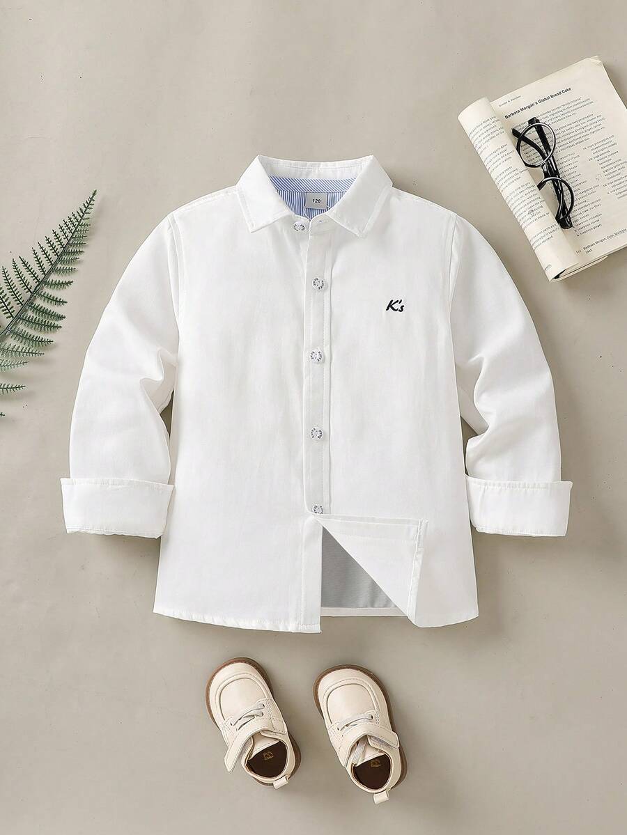 男童经典翻领衬衫，春季款 - 白色 - 查看 1