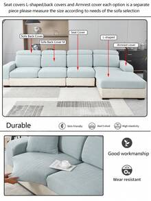 1pc Elastic Sofa Cover, All-Season Dust-Proof Sofa Slipcover, Washable, Fit For L-Shaped And 1/2/3/4 Seater Sofa, Adjustable For Living Room And Bedroom, Fog Blue - Mint Blue - View 10