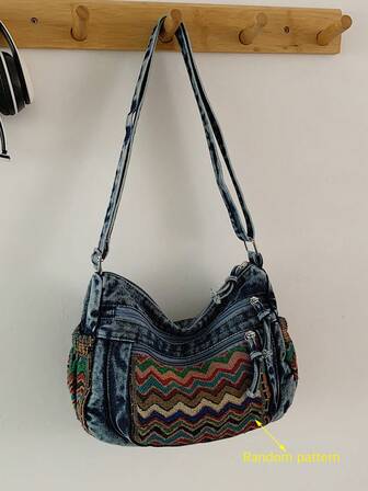 New Casual Chic Soft Jeans Multi-Layer Crossbody Bag With Multiple Pockets, Versatile Commuter Large Capacity Women's Shoulder Bag, Suitable For Work Commuting, Shopping And Traveling., Perfect For Cow Girl